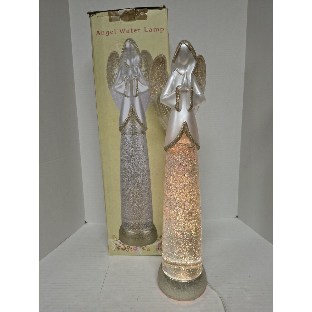 Cracker Barrel Acrylic Glitter Angel Water Motion Lamp Silver 22.5” Retired